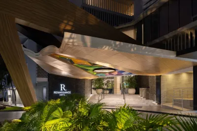 Hotel entrance at night