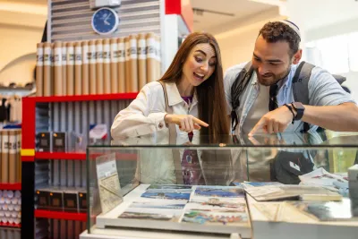 Visitors exploring a Panama Canal display